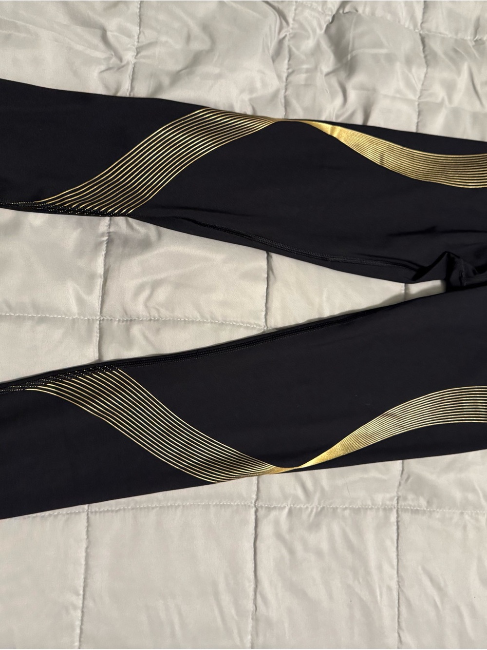 Victoria's Secret Sport Black Leggings with Metallic Gold Stripes